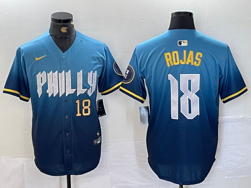 Men Philadelphia Phillies 18 Rojas Blue City Edition Nike 2024 MLB Jersey style 3